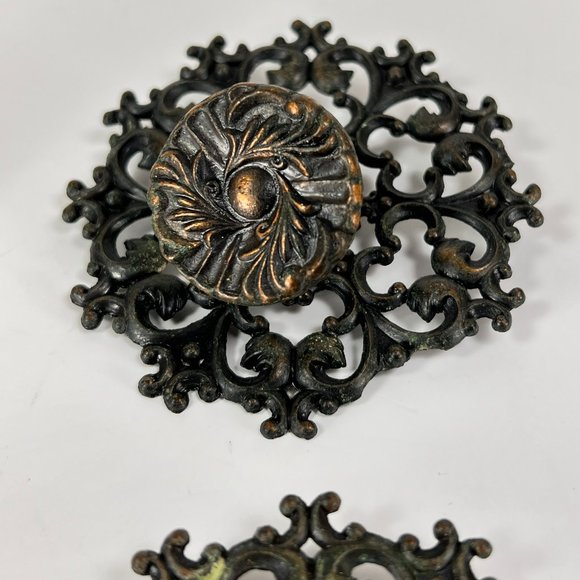 Vtg Allison Drawer Pull Knob Backplate Escutcheon Ornate Japan Lot of 4 - Picture 4 of 16